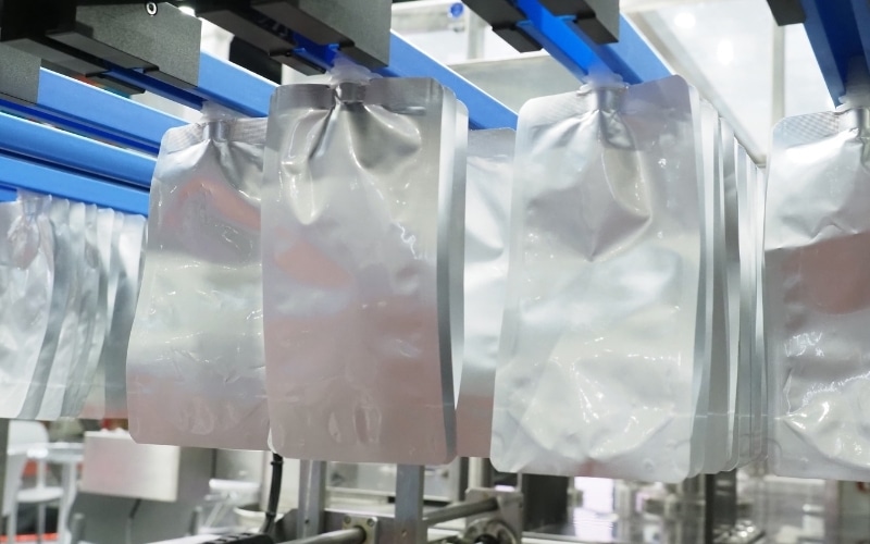 Pouches are filled with automated pouch filling machines.
