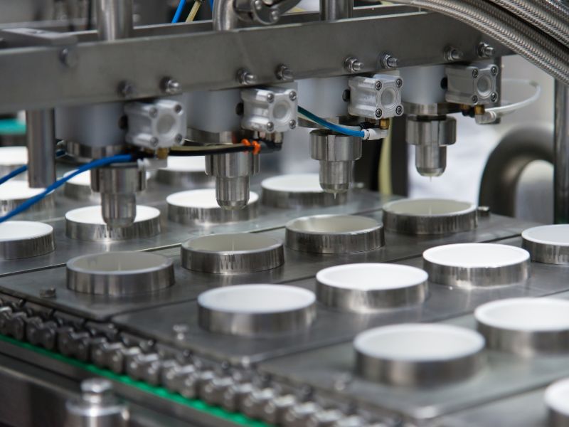 Metal jars are filled in a contract filling facility.